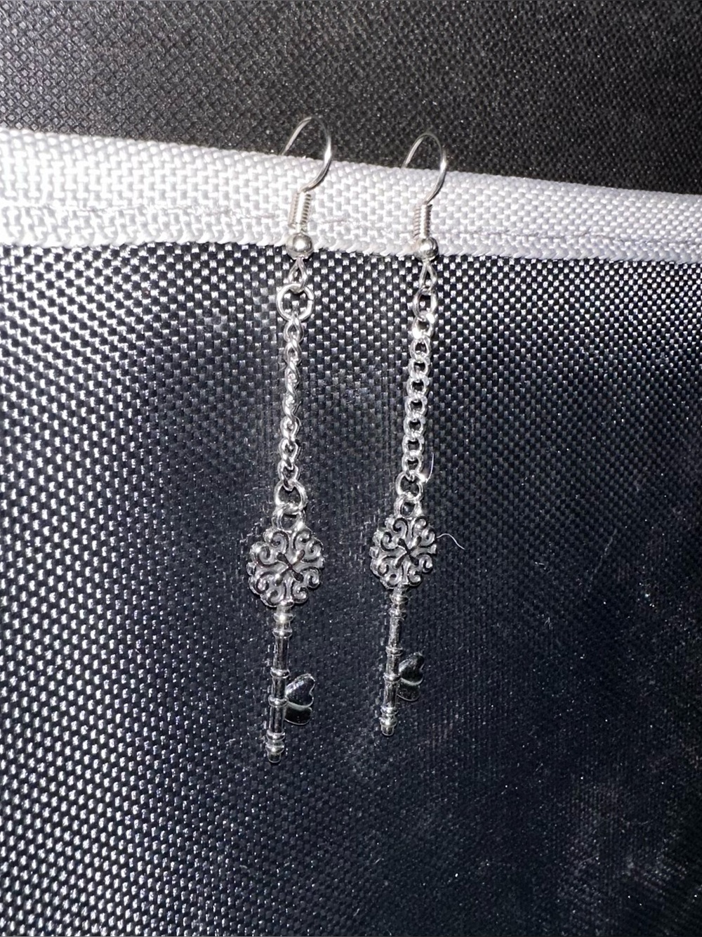 Filigree Key Drop Earrings in Silver Tone - Women's Jewelry
